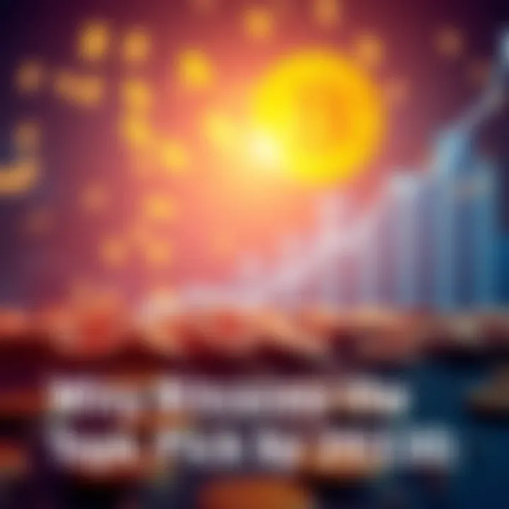 A line graph showing Bitcoin's price increase over time with dollar signs in the background