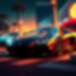 A graphic illustrating lavish spending and extravagant lifestyles of crypto scammers after a bitcoin theft, showing luxury cars and expensive items