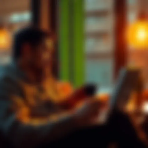 Person reviewing Bitcoin prices on a laptop while enjoying coffee in the morning