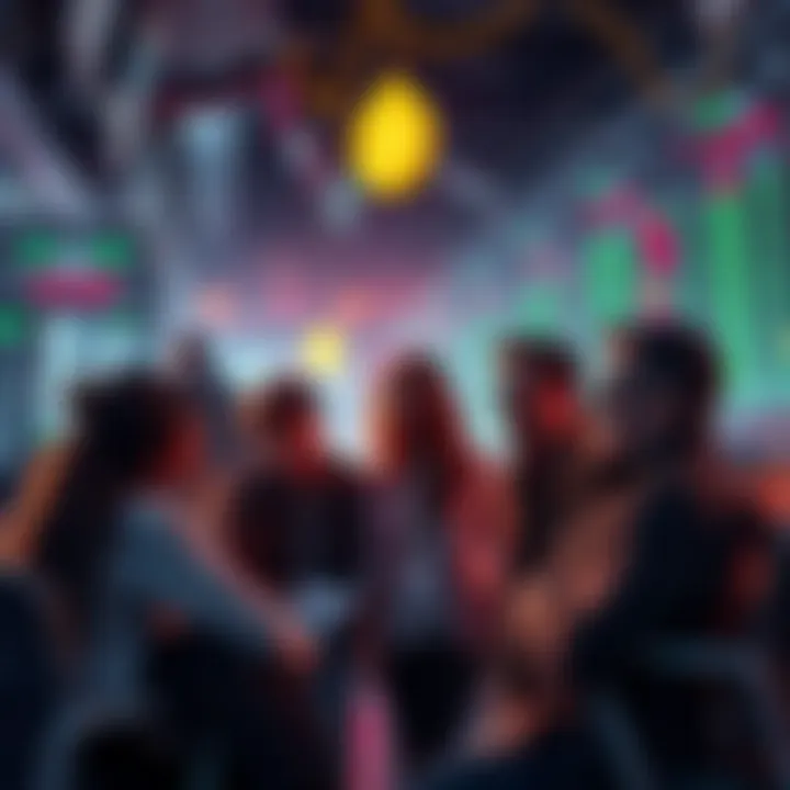 Group of Bitcoin holders discussing strategies during a significant price drop, showing resilience and focus in a trading environment.