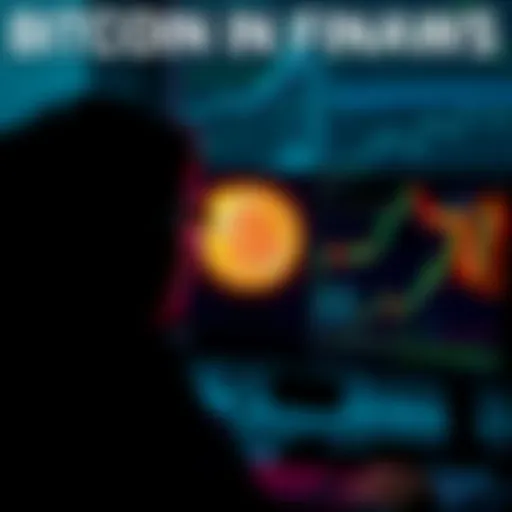 A person gazes at financial charts on a computer screen, while a Bitcoin symbol glows in the background, symbolizing its rise in the financial world.