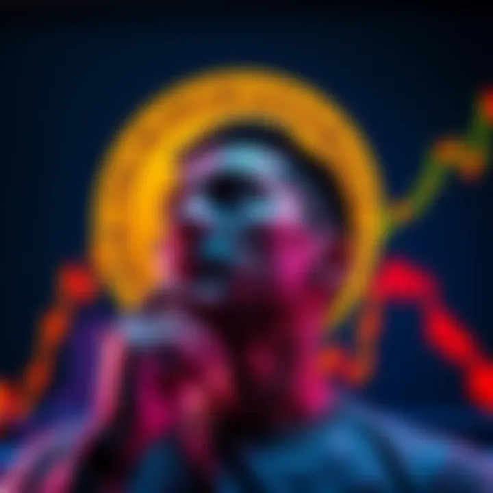 A person contemplating investing $100 in Bitcoin, with a visual of a Bitcoin symbol and financial graphs in the background.