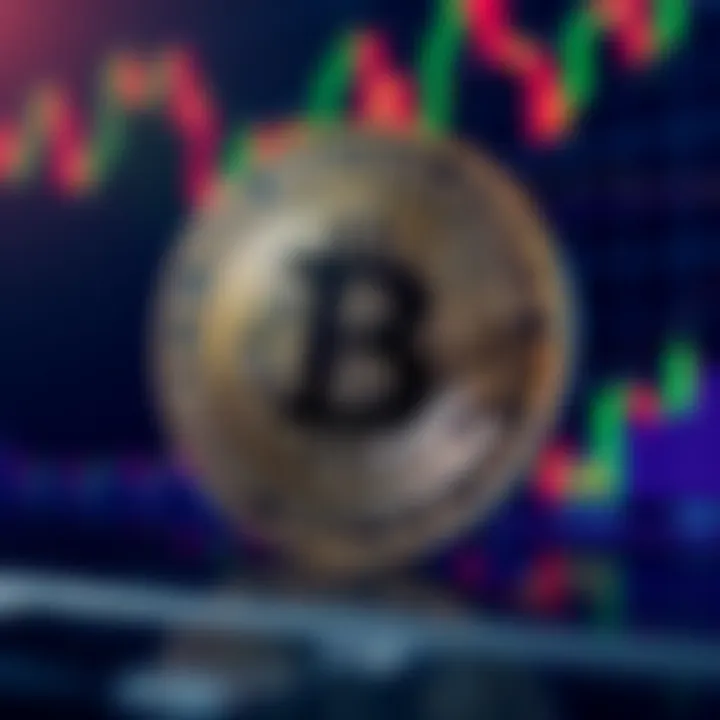 Bitcoin Investment A close-up of a Bitcoin with fluctuating market graphs in the background, representing investment opportunities.
