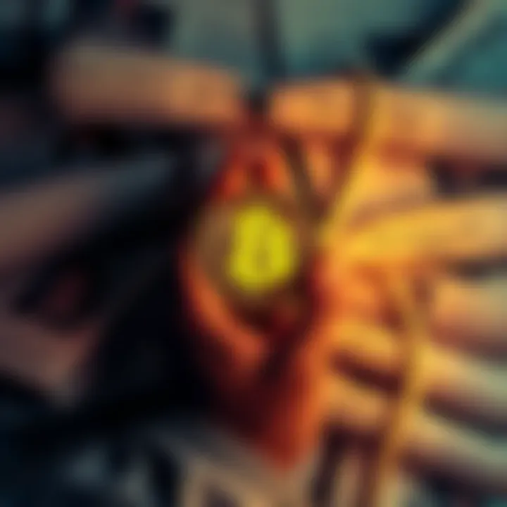 A person calmly holding a Bitcoin symbol while surrounded by news articles about Fed opinions and rising debt, symbolizing confidence in Bitcoin investment.