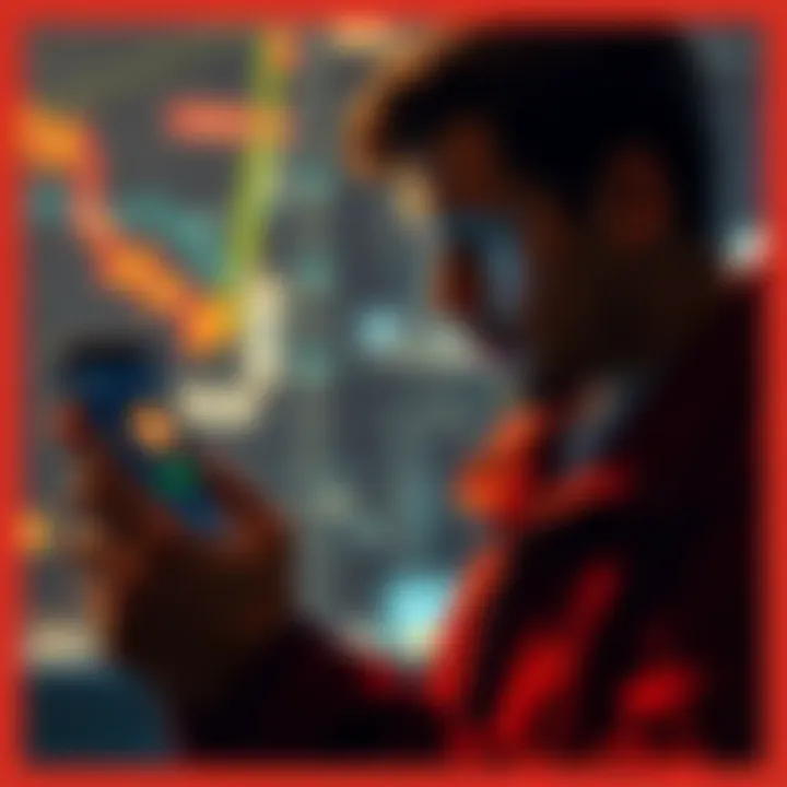 Individual looking at Bitcoin price on a smartphone while pondering a $5,000 investment decision
