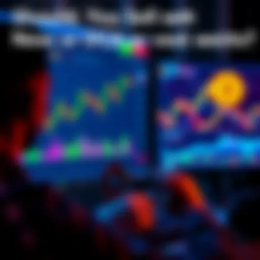 A person looking at Bitcoin price charts on a computer screen, considering whether to sell or hold their investment.