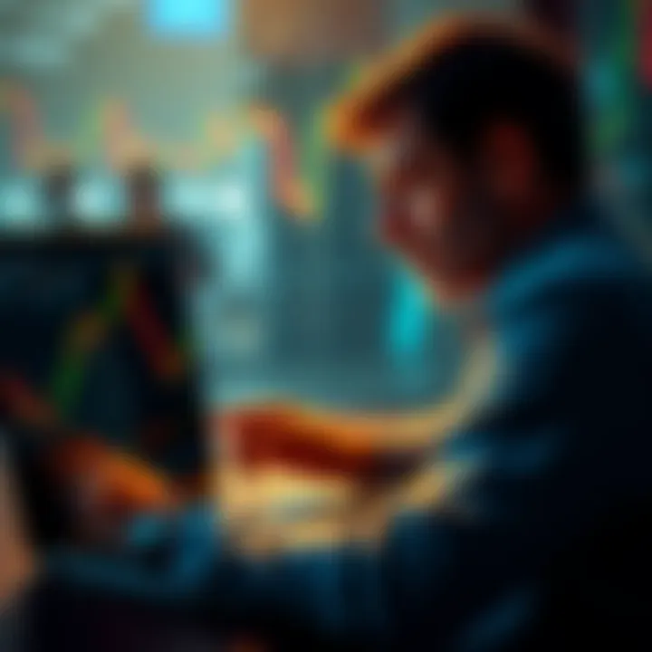 A person contemplating whether to sell or hold their Bitcoin after a price drop, looking at charts on a laptop