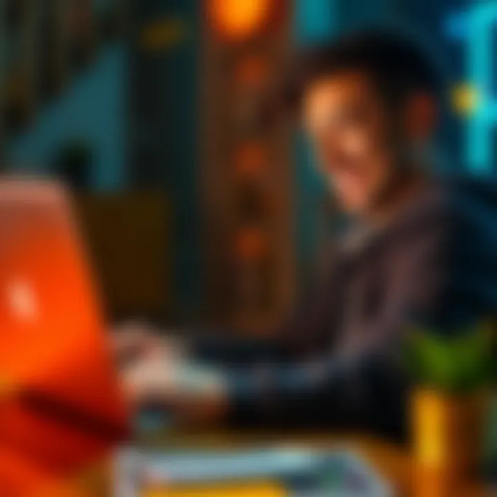 A person smiling while looking at a laptop displaying Bitcoin graphs and charts, symbolizing the start of their investment journey with a small amount of money.