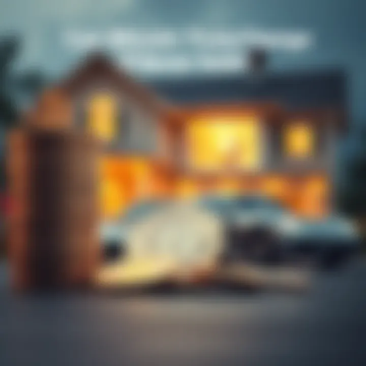 Bitcoin coins stacked with a house and car in the background A stack of Bitcoin coins in front of a house and a car, symbolizing financial investment and lifestyle change