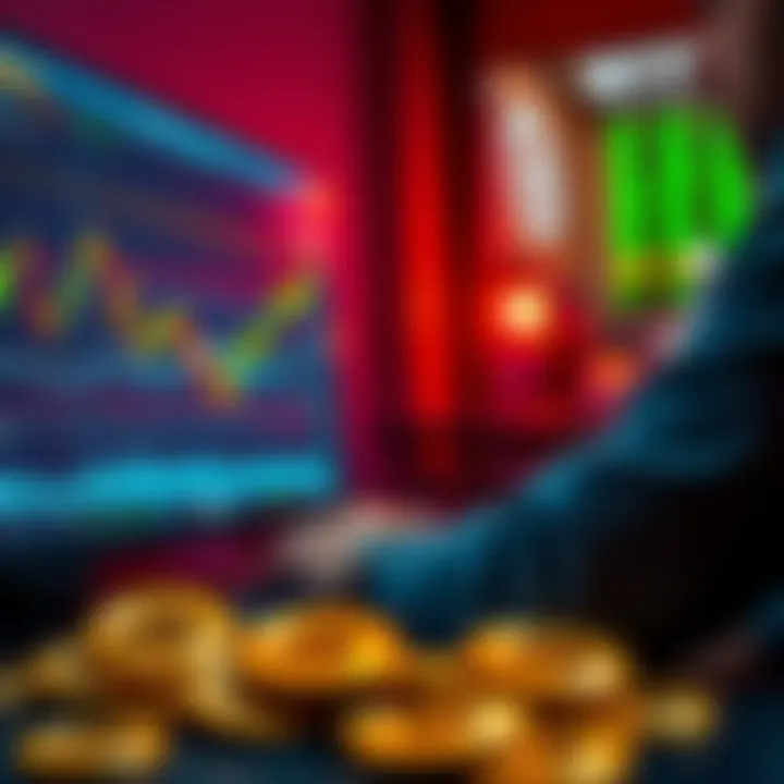 Bitcoin Investment Overview A person analyzing Bitcoin charts on a computer screen, with Bitcoin coins in the foreground.