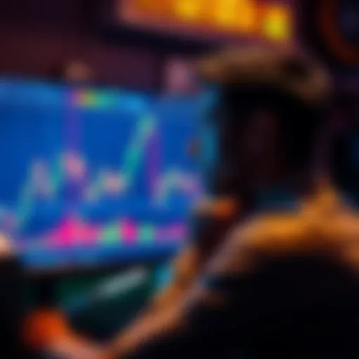 A person contemplating selling Bitcoin, with a graph showing price fluctuations on a computer screen