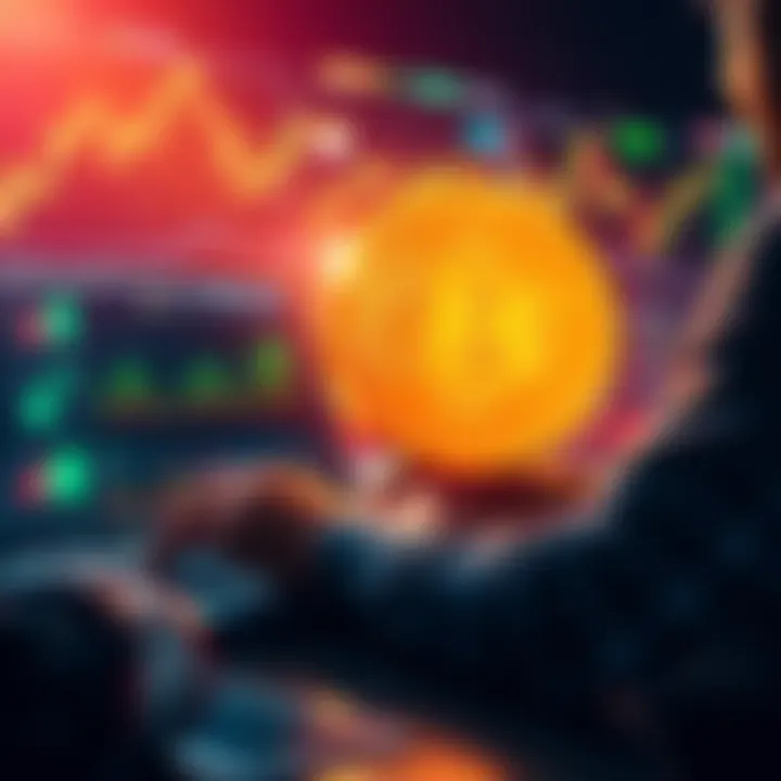 Bitcoin Investment Strategies A person analyzing Bitcoin charts and data on a laptop, surrounded by financial graphs and charts, showing investment growth.