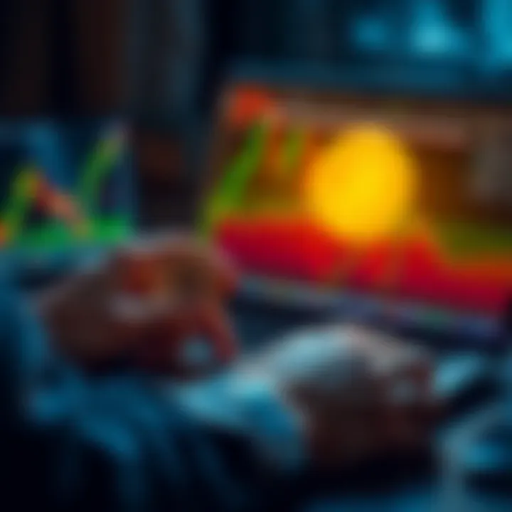 A person analyzing Bitcoin price charts on a laptop while holding a coin, representing Dollar Cost Averaging during market dips.