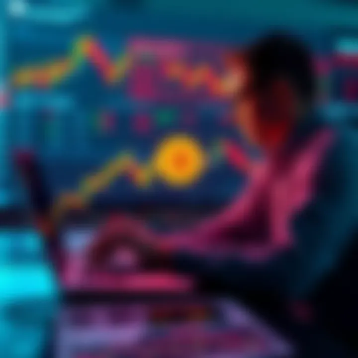 Bitcoin Investment Strategy A person analyzing Bitcoin price charts while considering Dollar-Cost Averaging in a bear market, with a laptop and charts in front of them.