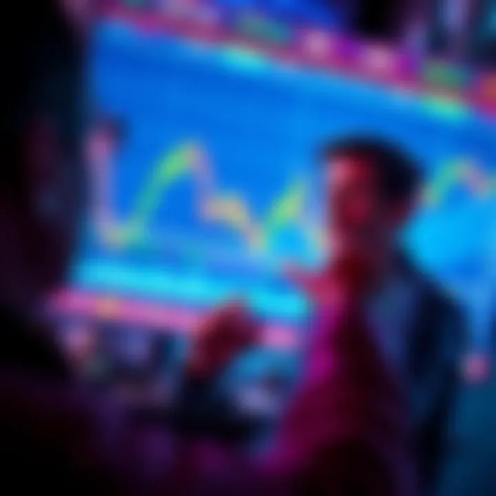 A worried Bitcoin investor looking at a downward trend chart on a screen, representing market struggles and seeking guidance from experienced traders.