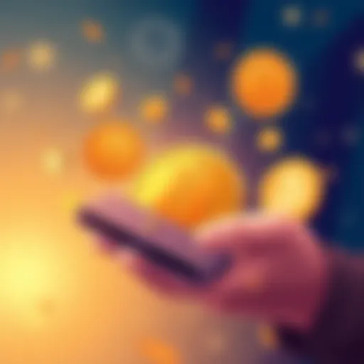 An illustration showing a person holding a hardware wallet with Bitcoin symbols around, representing Bitcoin custody and ownership.