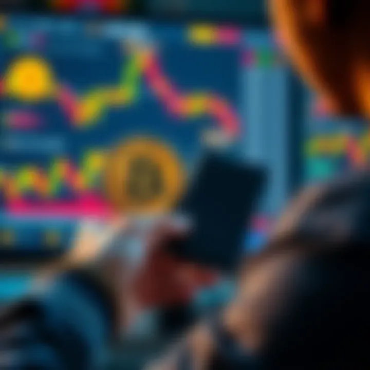 A person holding a Ledger wallet while looking at Bitcoin charts on a screen.