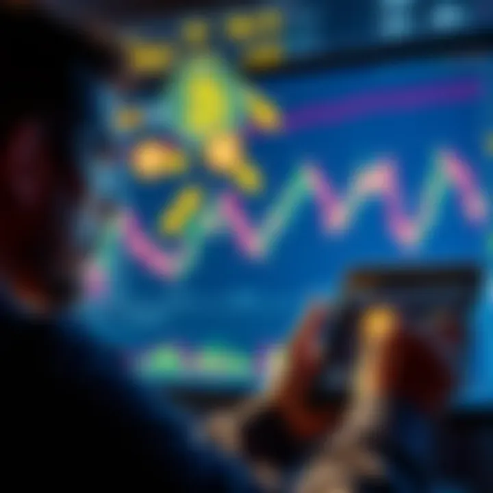 A person reviewing financial charts with Bitcoin symbols, expressing concern over a significant market drop