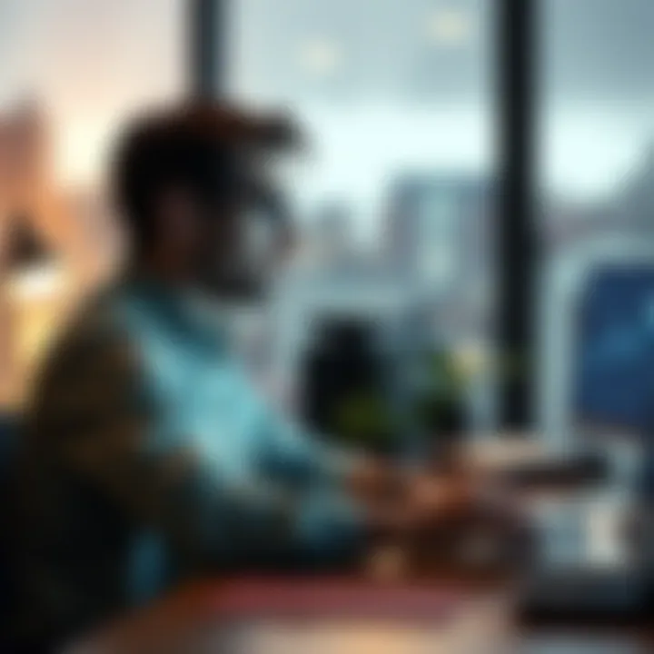 A person sitting at a desk with a laptop, looking thoughtful while analyzing Bitcoin prices and loan options on the screen.