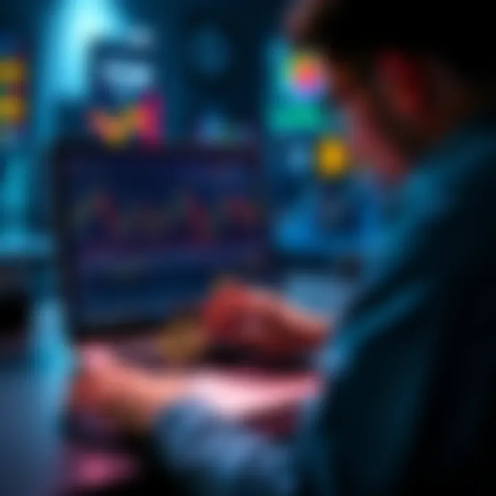 A person looking at Bitcoin price charts on a laptop, pondering market trends and theories.