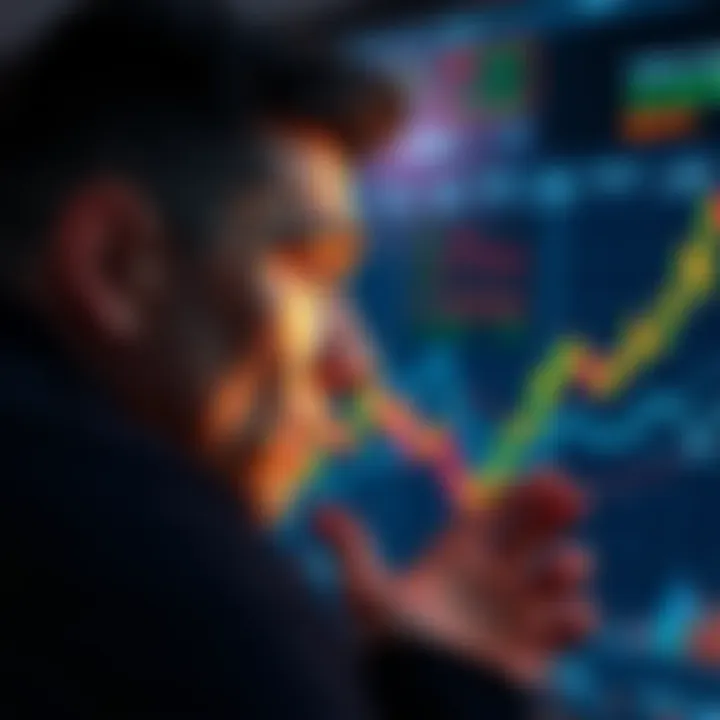 Bitcoin market dilemma A person looking at Bitcoin charts with a worried expression, contemplating whether to sell or hold during a bear market.