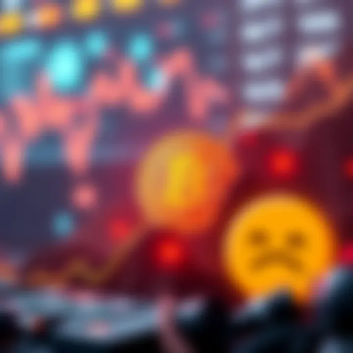 A graphic showing a downward trend in Bitcoin value, with a sad face emoji to express the losses faced by holders.