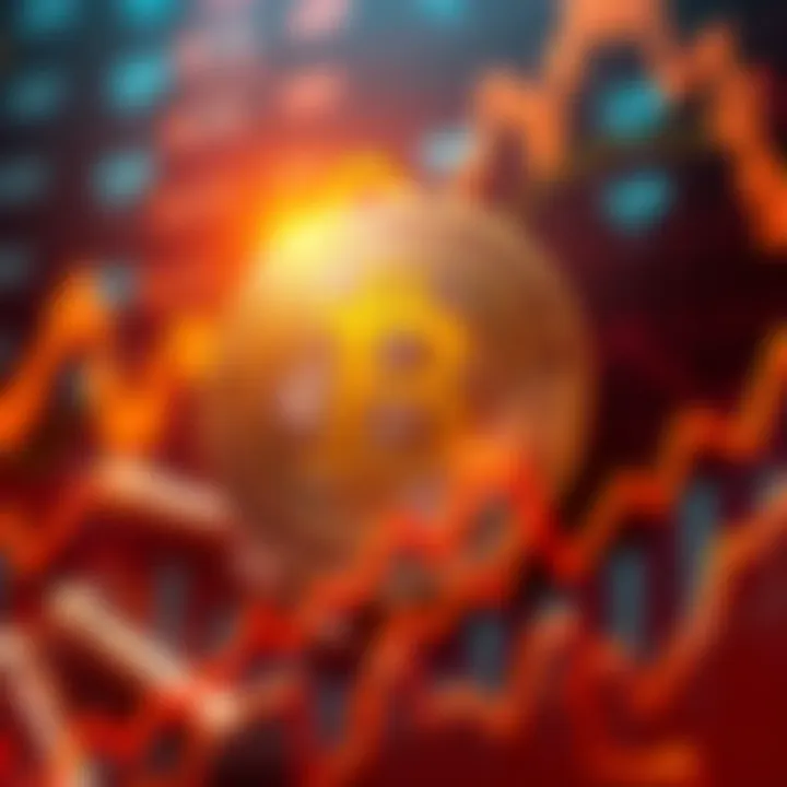 A Bitcoin symbol surrounded by upward trending graphs representing market growth