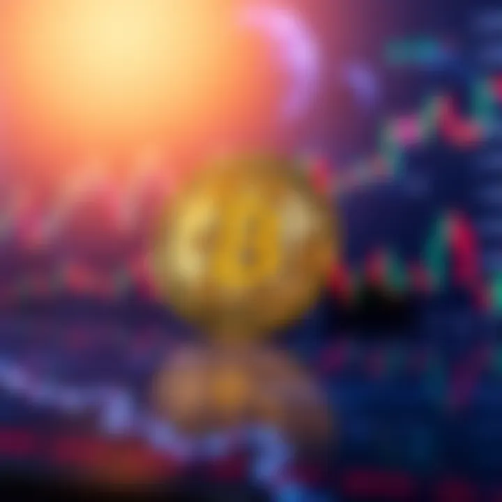 A Bitcoin coin placed on a digital graph showing upward trends, symbolizing its growth as a digital asset, with vibrant colors and clear market indicators in the background.