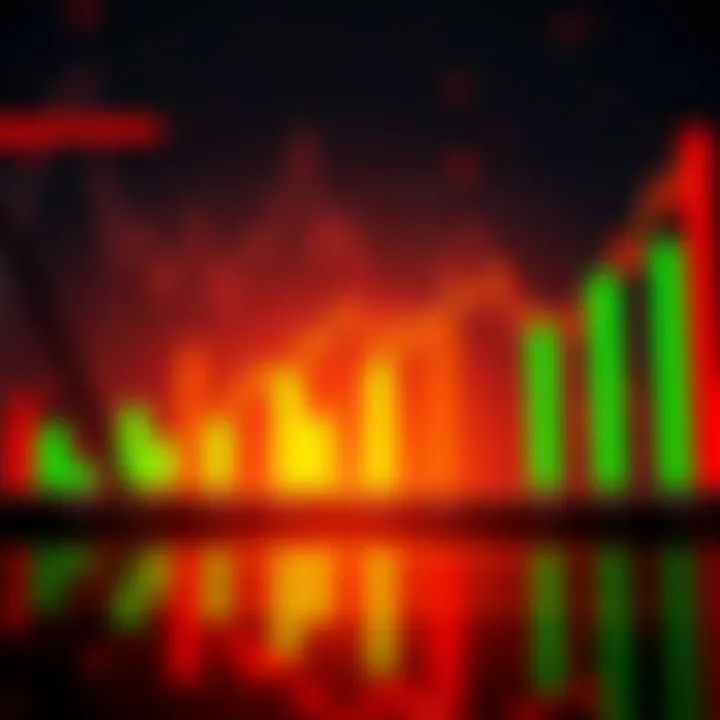 Graph showing Bitcoin price trends with red and green yearly bars, highlighting market fluctuations.