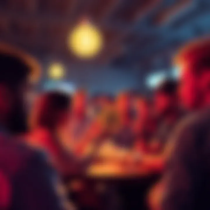 A group of people discussing Bitcoin at a local meetup, with some attendees expressing excitement and others showing skepticism.