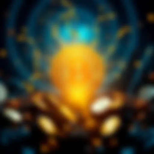 A graphic showing the celebration of the 20 millionth bitcoin being mined with digital coins and a glowing bitcoin logo.