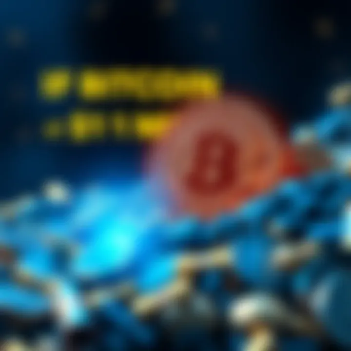 A digital representation of Bitcoin's value reaching one million dollars, with symbols of wealth and lifestyle changes around it.