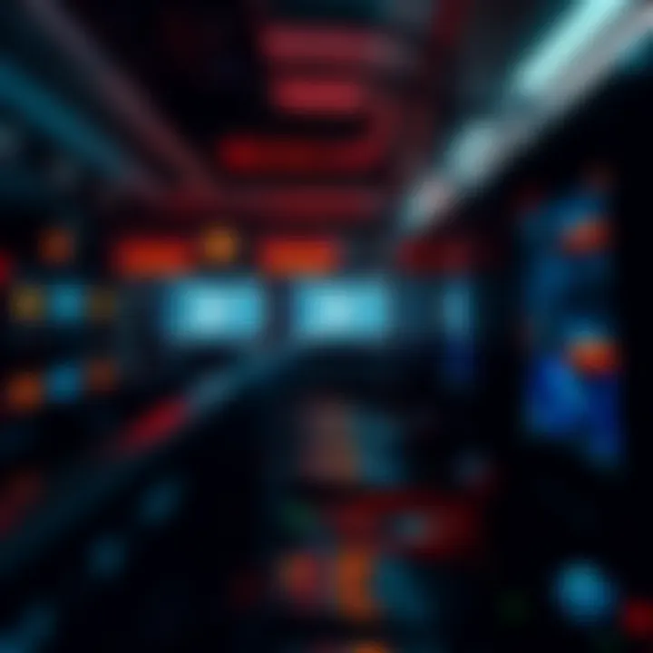 A group of bitcoin miners using powerful computers to validate transactions and mine new bitcoins in a dimly lit room.