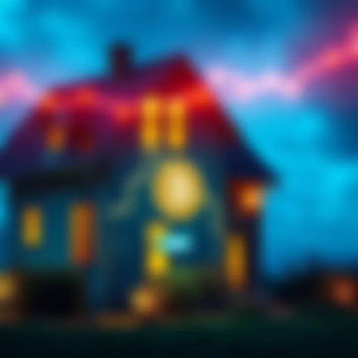 A graphic showing a house powered by electricity with a Bitcoin symbol overlay, illustrating the energy needed for Bitcoin mining compared to home energy consumption.