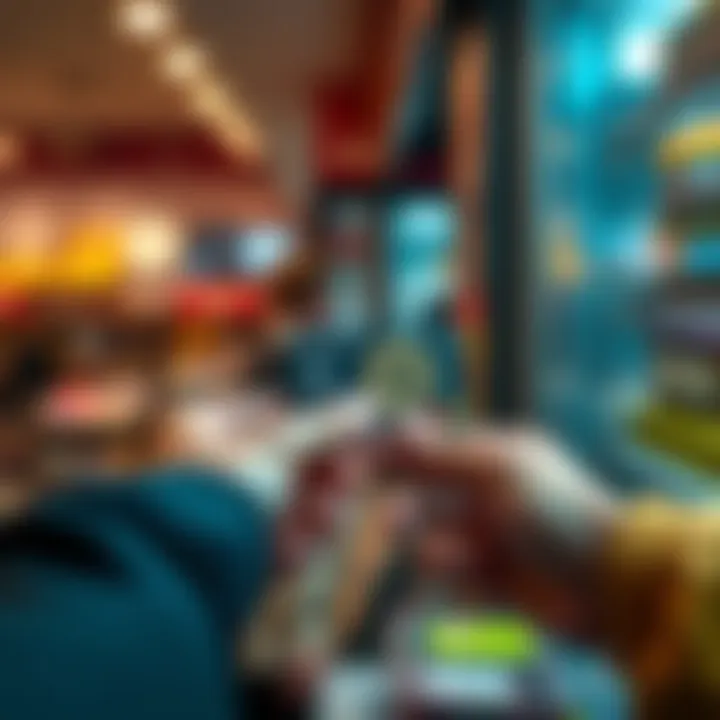 A person using a crypto card to make a contactless payment at a store, showcasing Bitcoin integration with payment systems.