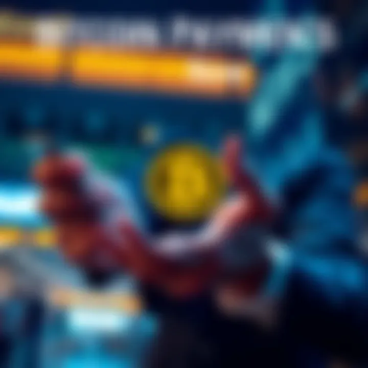 A businessman holding a smartphone displaying a Bitcoin symbol, indicating the rise of Bitcoin payments.