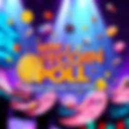 A colorful graphic promoting a Bitcoin poll with text about winning 100 USDT, featuring Bitcoin symbols and excitement elements