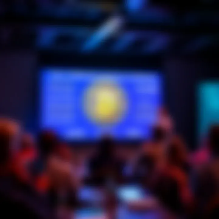 A presenter showing Bitcoin benefits on a screen during a workshop