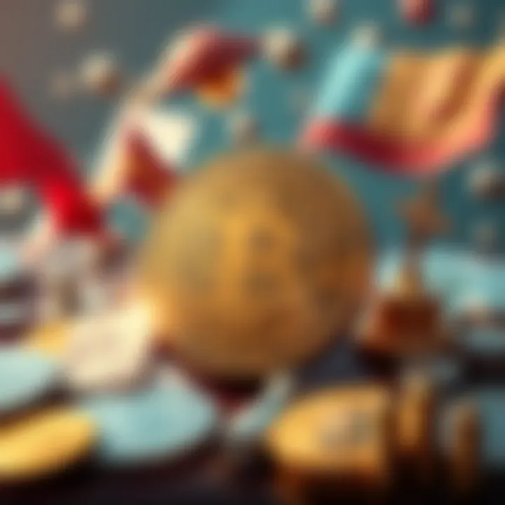 A visual representation of Bitcoin with a price tag showing $77,500, surrounded by symbols of government debt and currency devaluation, illustrating economic trends.