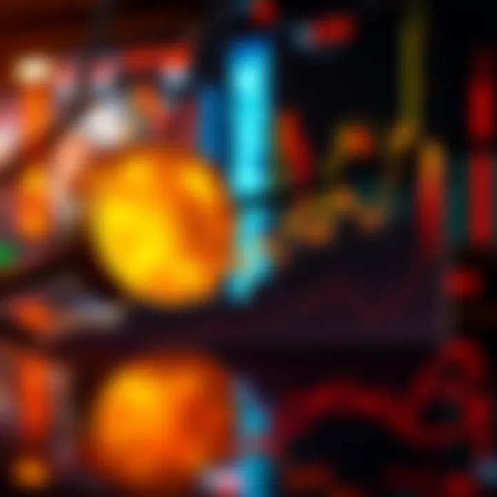 A simple chart showing Bitcoin price fluctuations over time with a downward trend and mining graphics in the background.