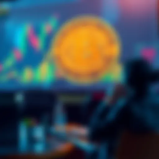 Two people discussing Bitcoin price predictions with graphs and charts in the background