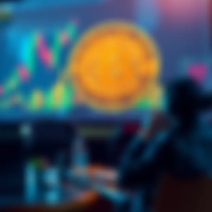 Two people discussing Bitcoin price predictions with graphs and charts in the background