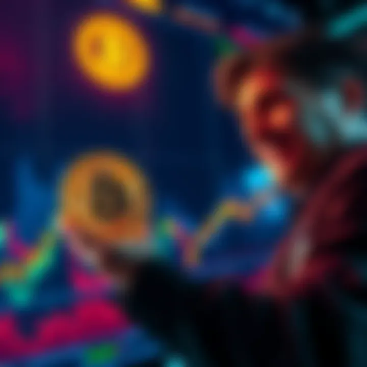 Graph showing a downward trend in Bitcoin prices with a worried investor looking at charts.