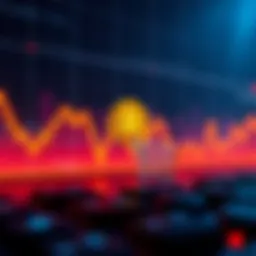A graph showing a decline in Bitcoin's price with a coin icon and a shopping cart symbol, signifying buying the dip.