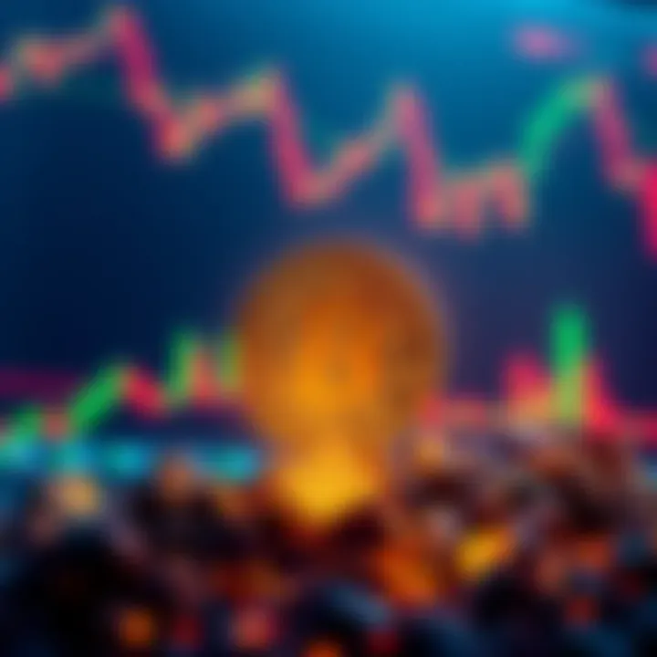 Bitcoin Price Drop Concept A visual representation of Bitcoin's price falling, with a downward arrow and the Bitcoin symbol. The background shows fluctuating market charts.