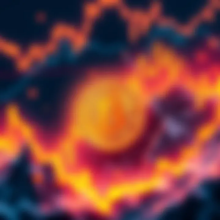 Bitcoin Price Drop Illustration A visual representation of Bitcoin's price surge and sudden drop, featuring a graph with peaks and valleys.