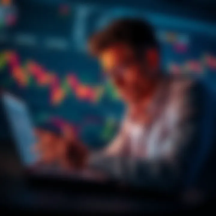 A worried investor looking at Bitcoin price charts on a laptop, reflecting anxiety during a market drop.