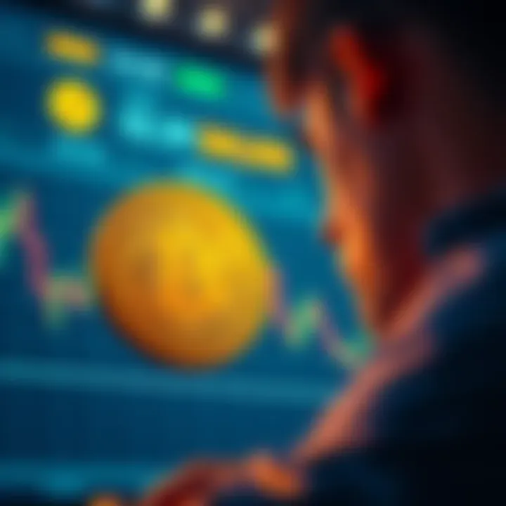 Bitcoin Price Evaluation A graphic showing Bitcoin's value overlaid with a price tag indicating it is overvalued by $69,000, with a concerned person looking at a chart.