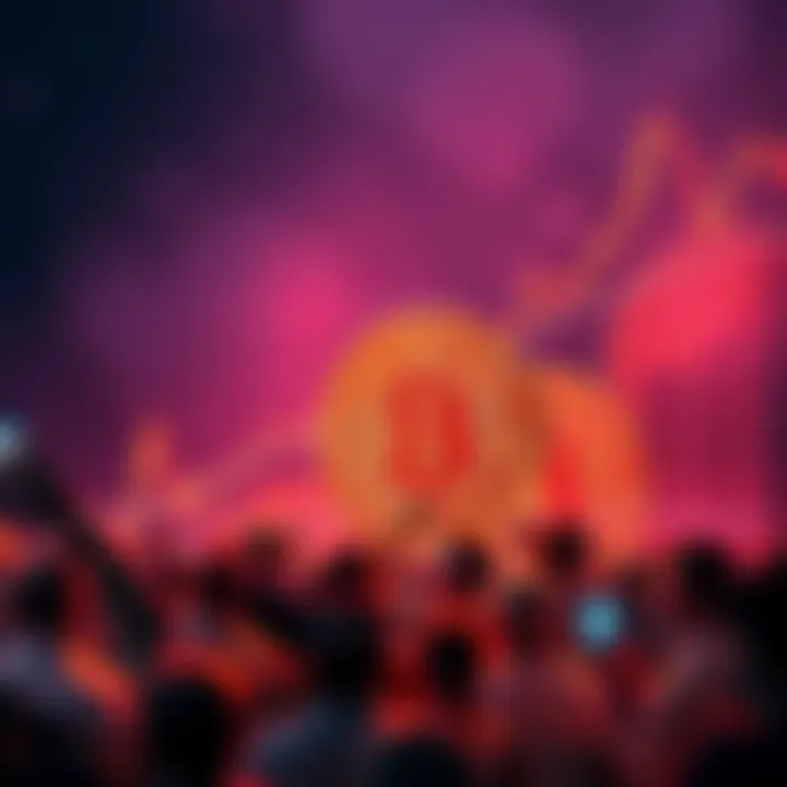 Bitcoin price surge prediction A graphic showing Bitcoin rising towards $100,000 with a graph and a crowd discussing market predictions
