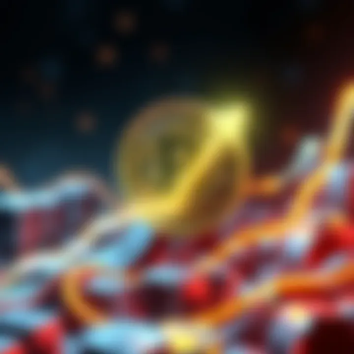 A futuristic graphic showing a Bitcoin symbol with an upward trend arrow, representing price growth predictions for 2036.